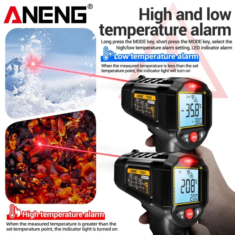 Industrial Laser Thermometer - ANENG TH202 Berührungsloses Infrarot-Thermometer Industrielles Handtemperaturmessgerät