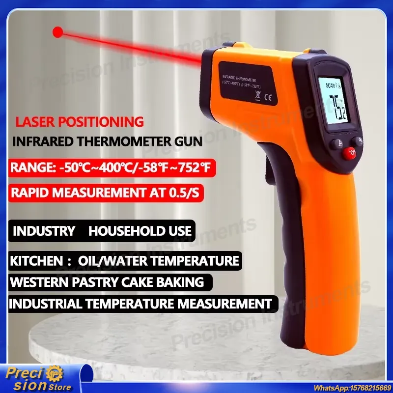Industrial Infrared Laser - Infrarot-Thermometer-Pistole Berührungsloses Laser-Temperaturmessgerät Handgehaltenes Digitales Pyrometer